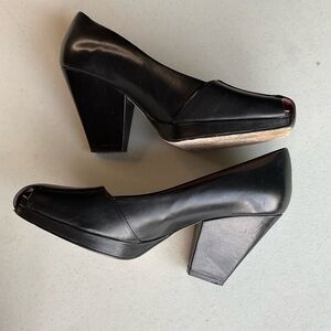 Leather Black square Toe Women's heels Shoes size 9